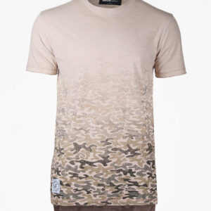 Men's Short Sleeve Camouflage Longline Side Slit Oil Wash T-shirts BROWN