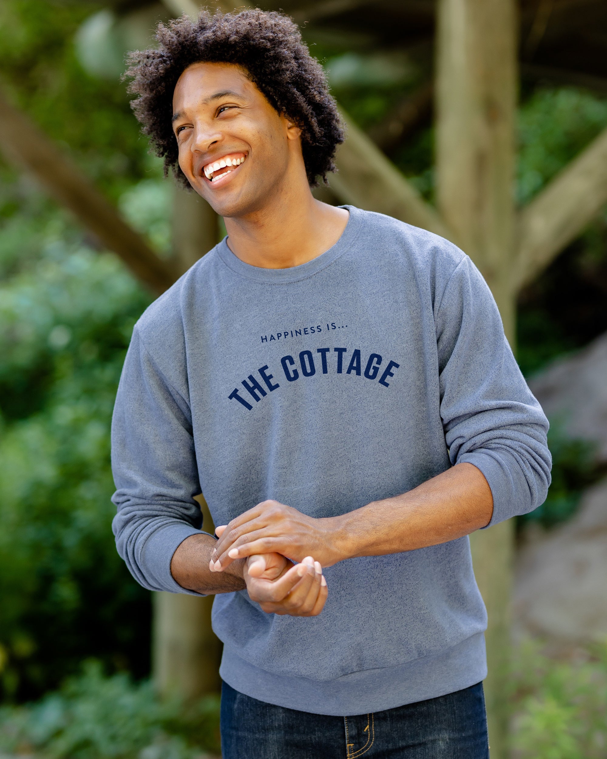 Men's Cottage Collegiate Crew Sweatshirt, Heather Navy - Image 2