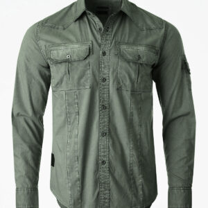 ZIMEGO Men's Stretch Flex Slim Color Washed Vintage Rugged Fashion Button Shirts