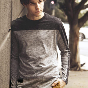 ZIMEGO Men's Fashion Color Block Long Sleeve Curved Hemline Athletic Hiphop Shirt