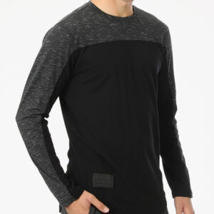 ZIMEGO Men's Fashion Color Block Long Sleeve Curved Hemline Athletic Hiphop Shirt